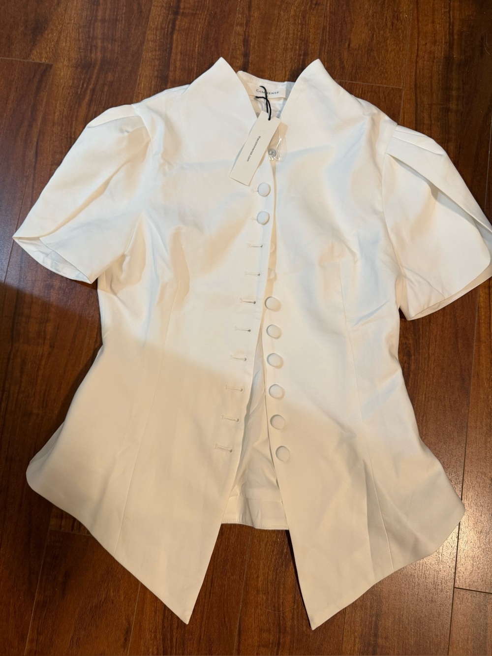 Commense Women’s White Short-Sleeve Button Front Top